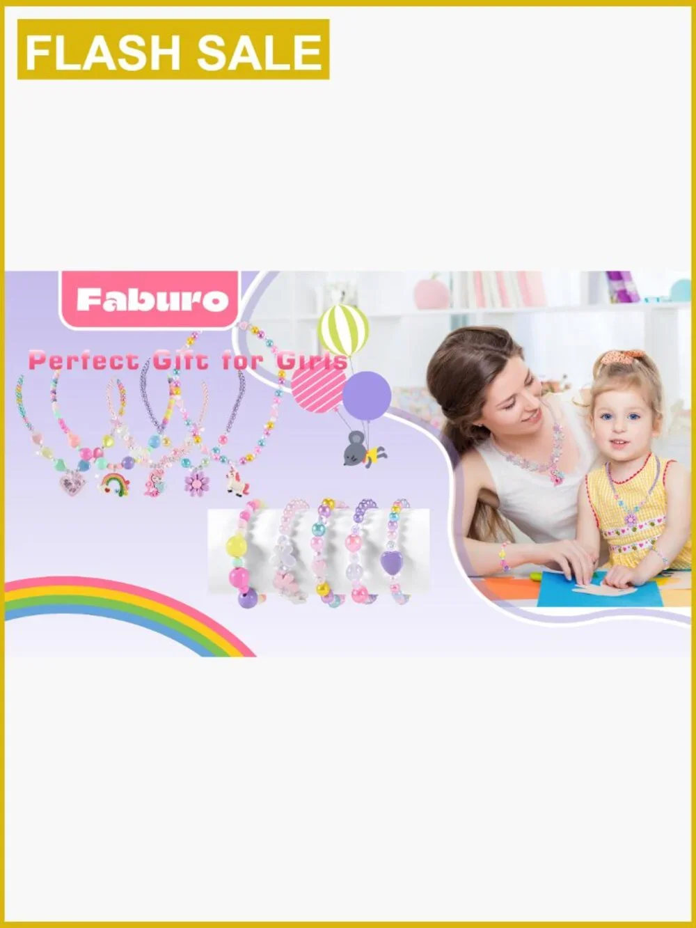 Kids Jewelry Set 10pc - Necklace Bracelet for Girls Dress Up Play